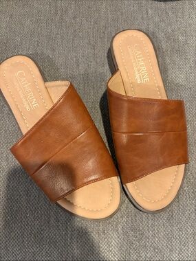 Catherine Malandrino Cognac Leather Slide Mules